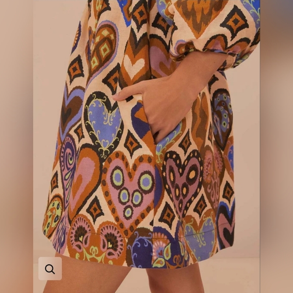 Cream Hearts Ikat Square Neckline Mini Dress, by Farm Rio - Picture 3 of 14